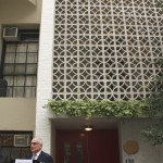 Cultural Medallion, Edward Durell Stone, Robert A.M. Stern speaking at dedication