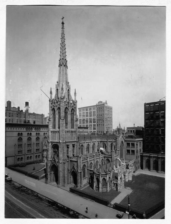 Grace Church before the addition of Catherine Lorillard Wolfe's chantry in the south lawn -- photo NYPL Collection