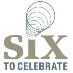 Six-to-celebrate logo with beige and blue circles